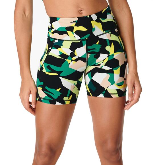 Sweaty Betty Power 6" Biker Shorts Sz S New $78 Green Camo Non-Padded Pockets - Picture 1 of 8